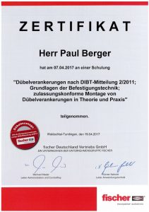 @ Zertifikat Dübelverankerungen nach DIB-Mitteilung 2/2011