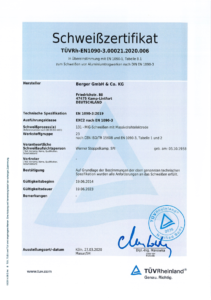 DIN EN 1090 Schweiß Zertifikat Alu Berger