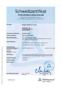 DIN EN 1090 Schweiß Zertifikat Stahl Berger
